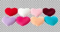 Assorted pastel and vibrant heart-shaped objects displayed against transparent background Royalty Free Stock Photo