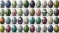 Assorted pattern eggs are arranged in rows Royalty Free Stock Photo
