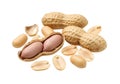 Assorted peanuts with shells and without shells on white background Royalty Free Stock Photo