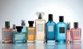Assorted Perfume Bottles Displayed In Clean Studio Lighting For Beauty And Cosmetic Branding Royalty Free Stock Photo