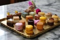 assorted petit fours on a stylish marble tray