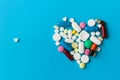 Assorted pharmaceutical medicine pills. Heart shape Royalty Free Stock Photo