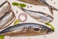 Assorted pickled whole fish. Norwegian herring