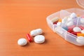 Assorted pill box close up Royalty Free Stock Photo