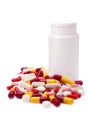 Assorted pills and bottle Royalty Free Stock Photo