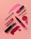 Assorted Pink Lipsticks and Makeup Products Royalty Free Stock Photo
