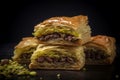 Assorted pistachio baklava food. Generate Ai