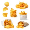 Assorted potato chips isolated on white background Royalty Free Stock Photo