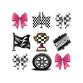 Race Racing, Race birthday boy, coquette bow, Race mom dad mama, checkered flag, Finish Flags, Car Birthday boy, checkered Royalty Free Stock Photo