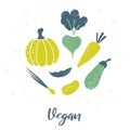 Assorted raw vegetables rough print style vector. Vegan healthy clean eating, dieting concept.