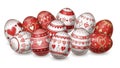 Assorted Red and White Decorated Easter Eggs with Heart Patterns Royalty Free Stock Photo