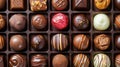 Assorted rows of delectable chocolate sweets nestled in a charming box. Tempting, Ai Generated