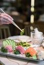 Assorted Sashimi. Japanese Raw Tuna and Salmon Appetizer