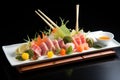 assorted sashimi platter with wasabi and ginger Royalty Free Stock Photo