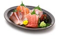 assorted sashimi tuna(medium fatty), salmon, yellowtail, and sea bream. authentic Japanese dining Royalty Free Stock Photo