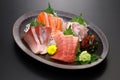 assorted sashimi tuna(medium fatty), salmon, yellowtail, and sea bream. authentic Japanese dining. Royalty Free Stock Photo