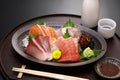 assorted sashimi tuna(medium fatty), salmon, yellowtail, and sea bream. authentic Japanese dining. Royalty Free Stock Photo