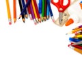 Assorted school supplies on a white background Royalty Free Stock Photo