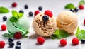 Assorted of scoops ice cream. Top view of colorful set of ice cream of different flavours with mint Royalty Free Stock Photo