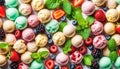 Assorted of scoops ice cream. Top view of colorful set of ice cream of different flavours with mint Royalty Free Stock Photo