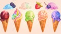 Colorful set of ice cream with different Royalty Free Stock Photo