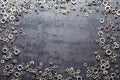 Assorted nuts and bolts frame on metal background Royalty Free Stock Photo