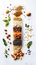 Assorted seeds and nuts in transparent container Royalty Free Stock Photo