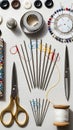 Assorted Sewing and Crafting Tools Flat Lay Composition Royalty Free Stock Photo