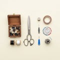 Are neatly arranged highlighting essential tools for sewing and Royalty Free Stock Photo