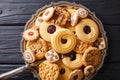 Assorted shortbread cookie close-up on a plate. horizontal view