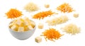Assorted Shredded and Cubed Cheese on White Background Royalty Free Stock Photo