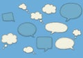 Assorted Speech Bubbles and Thought Clouds on Blue Background Royalty Free Stock Photo