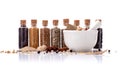 Assorted of spice bottles condiment . Royalty Free Stock Photo