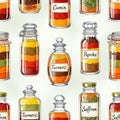Assorted Spice Jars with Various Herbs Royalty Free Stock Photo