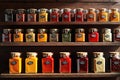 Assorted Spices in Translucent Glass Jars - Backlight Enhancing Translucence, Arranged on a Rustic Wooden Surface Royalty Free Stock Photo