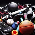 Assorted Sports Equipment on Black Royalty Free Stock Photo