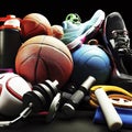 Assorted Sports Equipment on Black Royalty Free Stock Photo