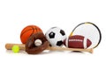 Assorted sports equipment on white Royalty Free Stock Photo