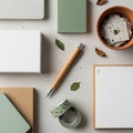 Assorted stationery items are arranged on Royalty Free Stock Photo