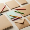 Assorted stationery items arranged on a light surface, featuring Royalty Free Stock Photo