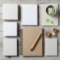 Assorted stationery items on a rustic Royalty Free Stock Photo