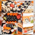 Assorted sushi big collage photo set Royalty Free Stock Photo