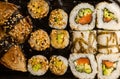 Assorted sushi. Big set of sushi. Royalty Free Stock Photo