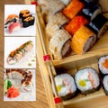 Assorted sushi collage photo set Royalty Free Stock Photo