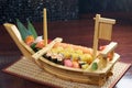 Assorted sushi Japanese food on the ship Royalty Free Stock Photo