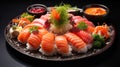 Delicious Asian Fish Dish with Fresh Garnish on a Black Background