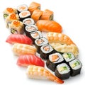 Assorted Sushi and Sashimi Platter Isolated on White. Generative ai Royalty Free Stock Photo