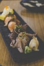 Assorted sushi set served on black tray Royalty Free Stock Photo