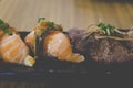 Assorted sushi set served on black tray Royalty Free Stock Photo