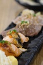 Assorted sushi set served on black tray Royalty Free Stock Photo